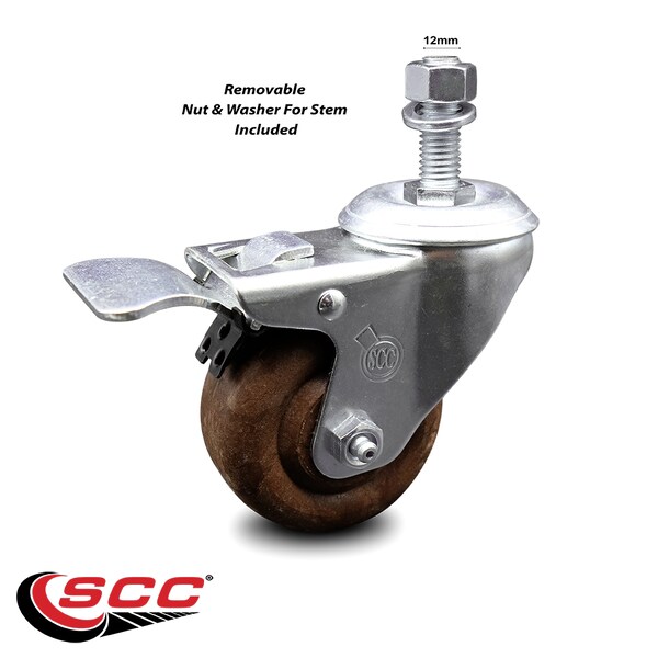 3 Inch High Temp Glass Filled Nylon 12mm Stem Caster with Total Lock Brake SCC